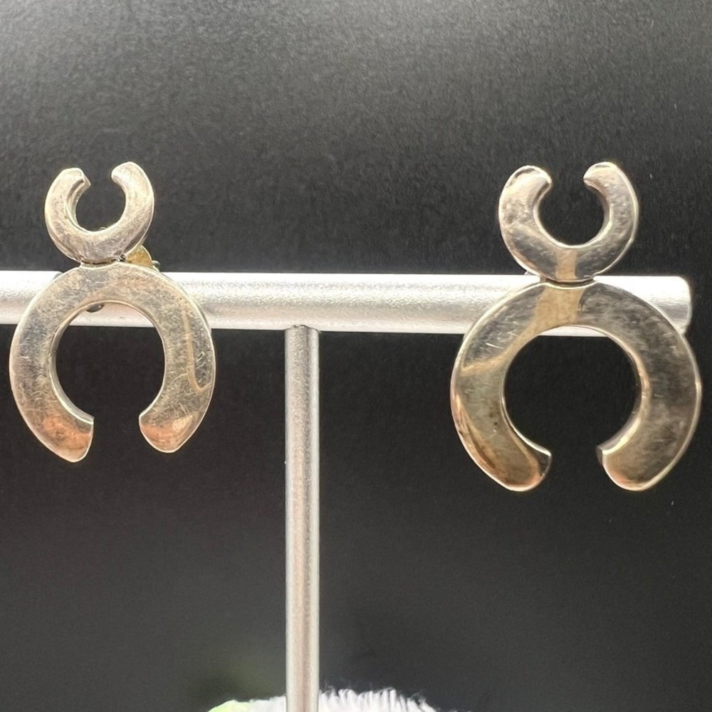 Vintage Sterling Silver Horseshoe‎ Earrings Luck Equestrian Southwestern 1" 7.5g